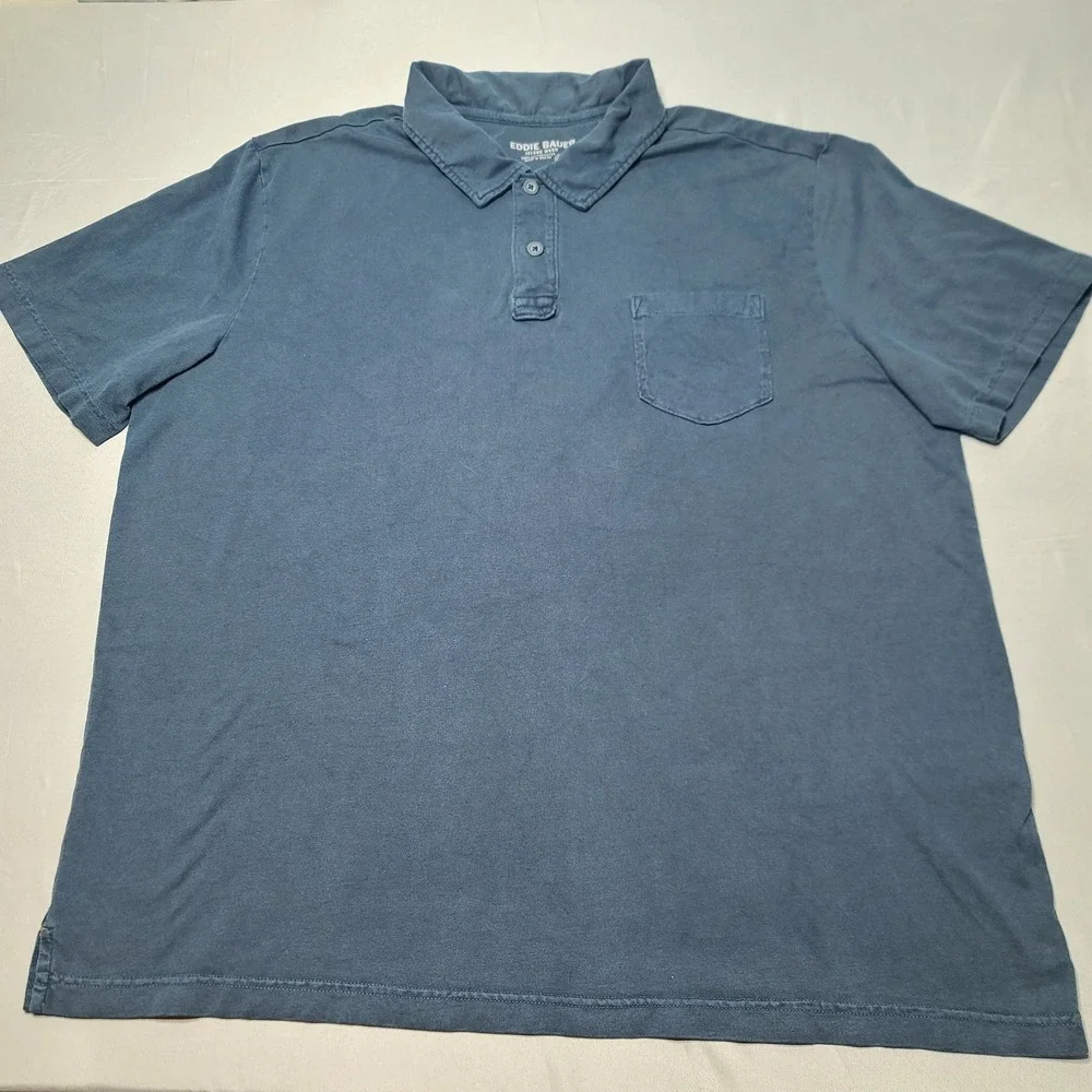 Eddie Bauer Island Wash Polo Shirt Mens XXL Blue Short Sleeve Cotton Pocket